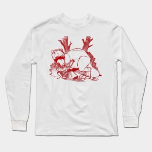 Dinosaur and Robots- Red Line Art Version Long Sleeve T-Shirt
